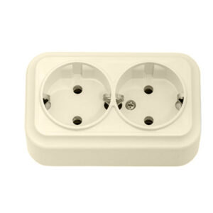Розетка 2-ая (открытая, с/з) бежевая, Вариант, BYLECTRICA