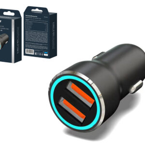 Устройство зарядное автомобильное c двумя портами (USB-A + USB-A) c LED-подсветкой, 12Вт