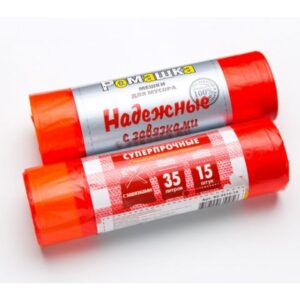 Мешки для мусора с завязками, 35 л, 15 шт, "НАДЕЖНЫЕ", красные, РОМАШКА