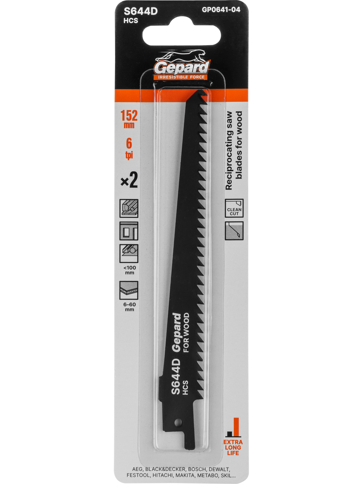 Пилка сабельная по дереву S644D (2 шт.) GEPARD