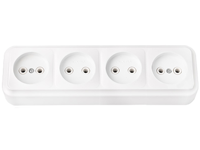 Розетка 4-ая (открытая, б/з) белая, Пралеска, Bylectrica