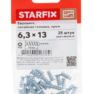 Евровинт 6.3x13 мм, потайная головка (25 шт в зип-локе) STARFIX