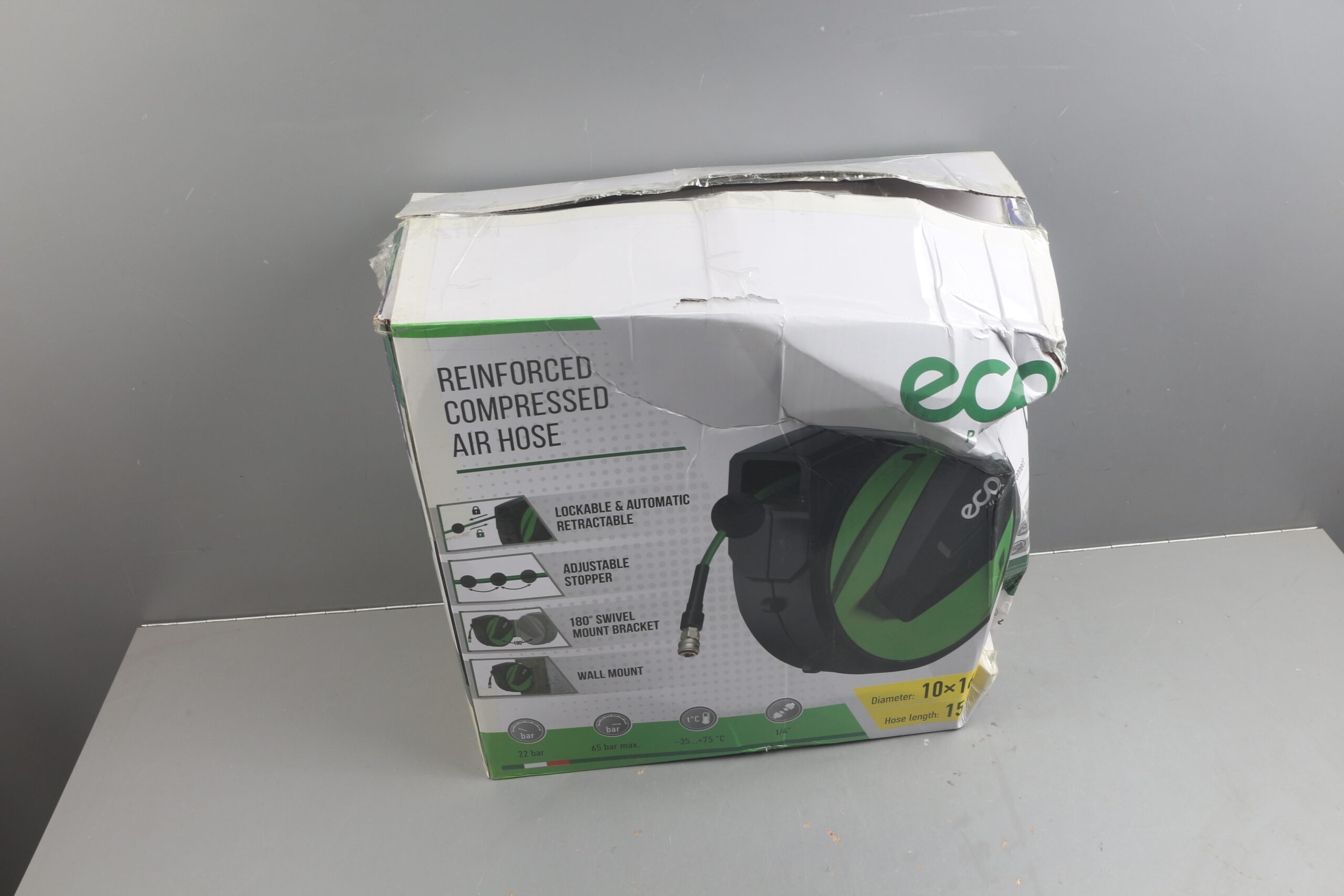 Шланг армированный на катушке ф 10/16 мм с быстросъемн. соед. ECO (длина 15 м) уцененный (00367433