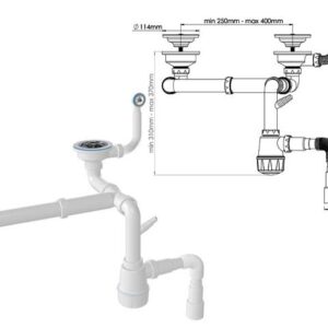 Сифон для кухни с круглым переливом, двойной, выпуски 3 1/2, с гибкой трубой 1 1/2 - 40/50мм, AV Eng