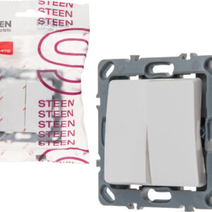Выключатель 2 клав. (скрытый, механизм, 10А) белый, Steen, LEIDEN ELECTRIC