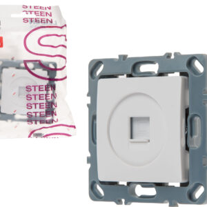 Розетка компьютерная 1xRJ45 (скрытая, механизм, Cat5e) белая, Steen, LEIDEN ELECTRIC