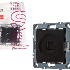 Розетка компьютерная 1xRJ45 (скрытая, механизм, Cat5e) черная, Steen, LEIDEN ELECTRIC