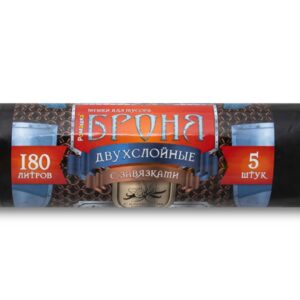 Мешки для мусора с завязками, 180 л, 5 шт, "БРОНЯ", черные, РОМАШКА